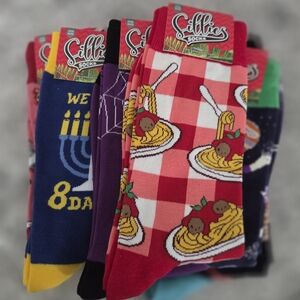 6 Pair Of New Women's Fun Patterned Socks - Red and Purple,plus. One Sz Crew
